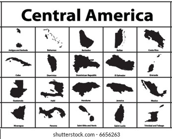 Vector silhouette of Central America countries