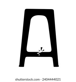 Silueta vectorial de una silla con pequeñas grietas. Un banco ligeramente dañado sobre fondo blanco.