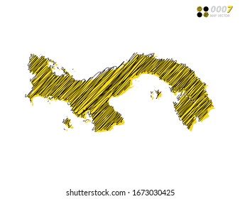 Vector silhouette chaotic hand drawn scribble yellow and black sketch  of Panama map on white background.