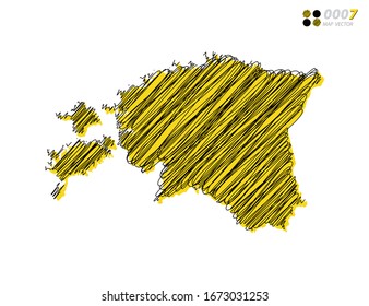 Vector silhouette chaotic hand drawn scribble yellow and black sketch  of Estonia map on white background.