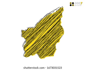 Vector silhouette chaotic hand drawn scribble yellow and black sketch of San Marino map on white background.