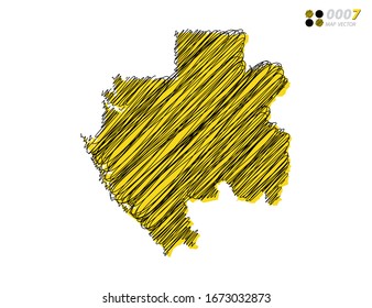 Vector silhouette chaotic hand drawn scribble yellow and black sketch of Gabon map on white background.