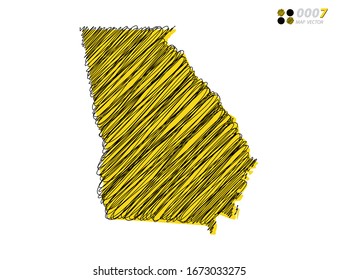 Vector silhouette chaotic hand drawn scribble yellow and black sketch of Georgia (USA) map on white background.