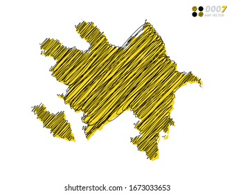Vector silhouette chaotic hand drawn scribble yellow and black sketch of Azerbaijan map on white background.
