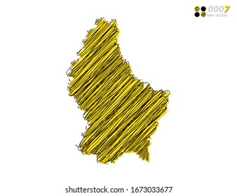 Vector silhouette chaotic hand drawn scribble yellow and black sketch of Luxembourg map on white background.