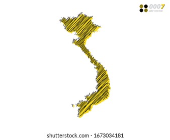 Vector silhouette chaotic hand drawn scribble yellow and black sketch of Vietnam map on white background.