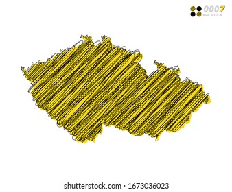 Vector silhouette chaotic hand drawn scribble yellow and black sketch of Czech Republic map on white background.