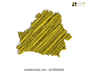 Vector silhouette chaotic hand drawn scribble yellow and black sketch of Belarus map on white background.