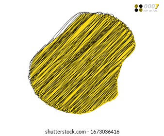 Vector silhouette chaotic hand drawn scribble yellow and black sketch of Nauru map on white background.