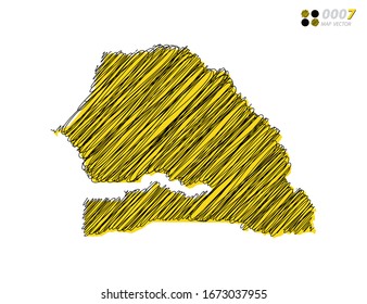 Vector silhouette chaotic hand drawn scribble yellow and black sketch of Senegal map on white background.