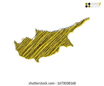 Vector silhouette chaotic hand drawn scribble yellow and black sketch of Cyprus map on white background.