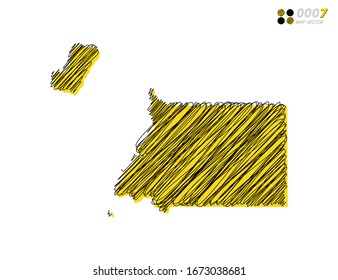 Vector silhouette chaotic hand drawn scribble yellow and black sketch of Equatorial Guinea map on white background.
