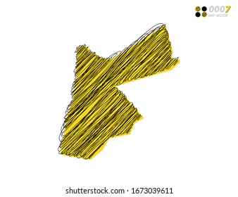 Vector silhouette chaotic hand drawn scribble yellow and black sketch of Jordan map on white background.