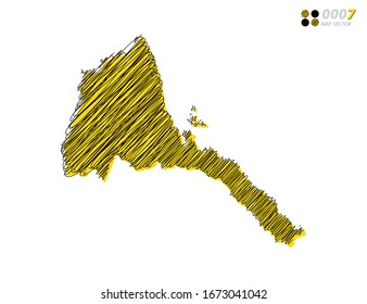 Vector silhouette chaotic hand drawn scribble yellow and black sketch of Eritrea map on white background.