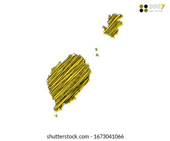 Vector silhouette chaotic hand drawn scribble yellow and black sketch of Sao Tome map on white background.