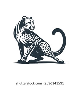 a vector silhouette of a cheetah in a crouching or stalking position ready to pounce illustration 