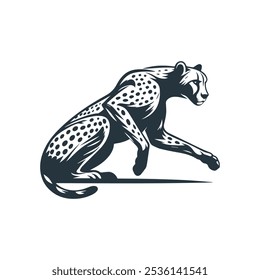 a vector silhouette of a cheetah in a crouching or stalking position ready to pounce illustration 