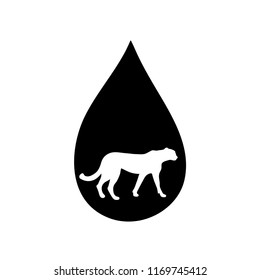 Vector silhouette of the cheetah in the drop on white background.