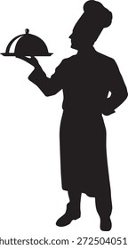 Vektorsilhouette eines Kochs in Schwarz. Professionelle Kochfigur einzeln auf weißem Hintergrund. Perfekt für Restaurant, Küche, Gastronomie, Food Service und Design-Projekte.