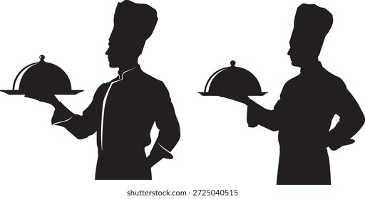 Vektorsilhouette eines Kochs in Schwarz. Professionelle Kochfigur einzeln auf weißem Hintergrund. Perfekt für Restaurant, Küche, Gastronomie, Food Service und Design-Projekte.