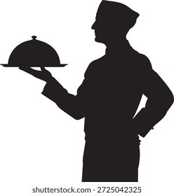 Vektorsilhouette eines Kochs in Schwarz. Professionelle Kochfigur einzeln auf weißem Hintergrund. Perfekt für Restaurant, Küche, Gastronomie, Food Service und Design-Projekte.