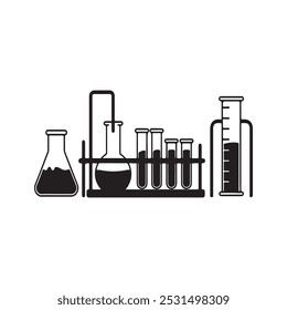  Una silueta de Vector Iconos de línea de accesorios de laboratorio químico, icono de tubo de ensayo sobre fondo blanco 