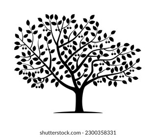 Vector silhouette of cherry tree. Nature and ecology. Isolated vector silhouette of cherry tree on a white background for social networks, posters, cards.