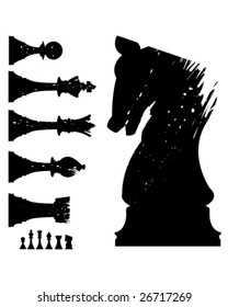 Vector silhouette of chess pieces in grunge style