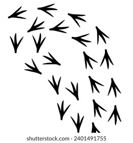 Vector silhouette of chicken footprints on white background. Animal paw pattern for wallpaper, poster, logo.