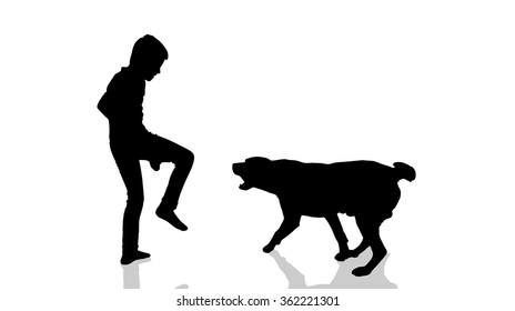 Vector silhouette of a child with a dog.