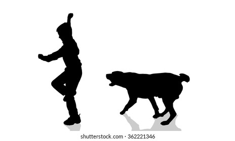 Vector silhouette of a child with a dog.