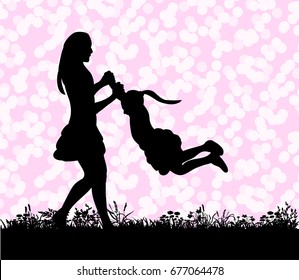 Vector, silhouette of a child and mom playing