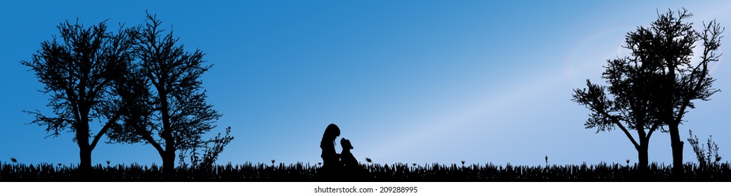 Vector silhouette of child in nature along the beautiful days.