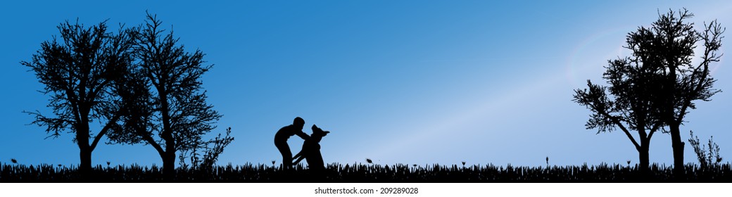 Vector silhouette of child in nature along the beautiful days.