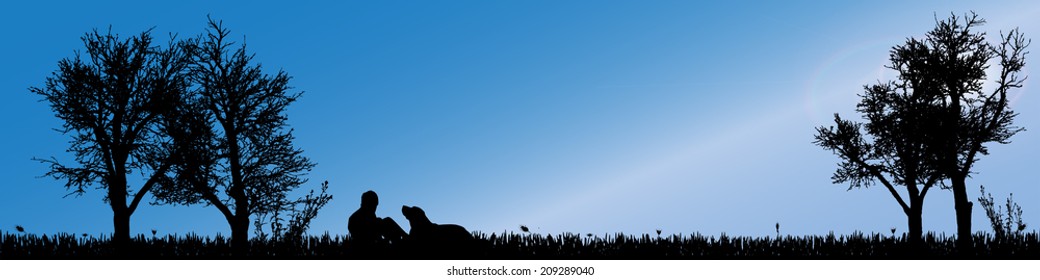 Vector silhouette of child in nature along the beautiful days.