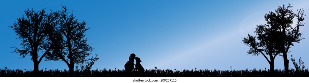 Vector silhouette of child in nature along the beautiful days.