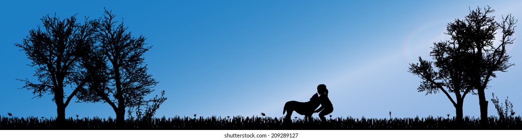 Vector silhouette of child in nature along the beautiful days.
