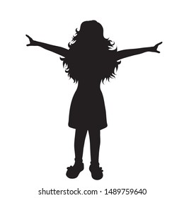Vector silhouette of child on white background. Symbol of girl, happy, free,enjoy.
