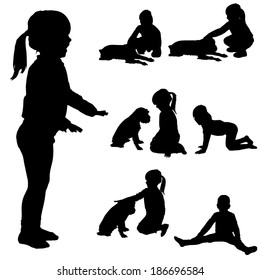 Vector silhouette of child on a white background.