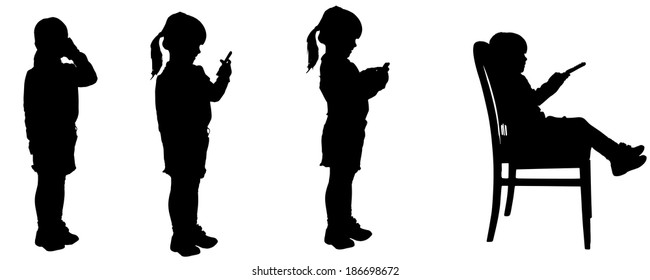 Vector silhouette of child on a white background.