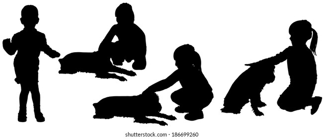 Vector silhouette of child on a white background.