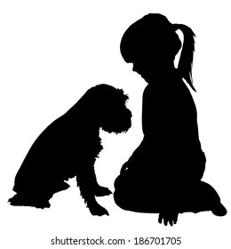 Vector silhouette of child on a white background.