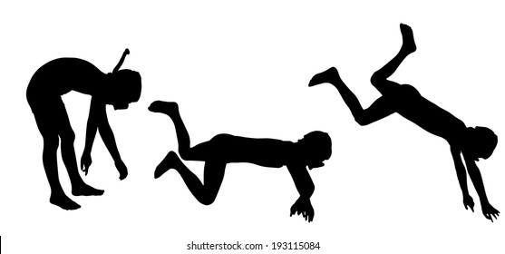 Vector silhouette of a child on a white background.