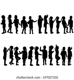 Vector silhouette of child on a white background.