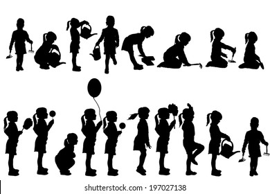 Vector silhouette of child on a white background.