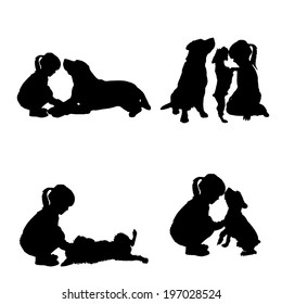 Vector silhouette of child on a white background.