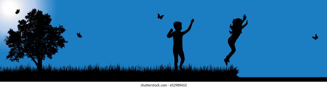 Vector silhouette of child on white background.