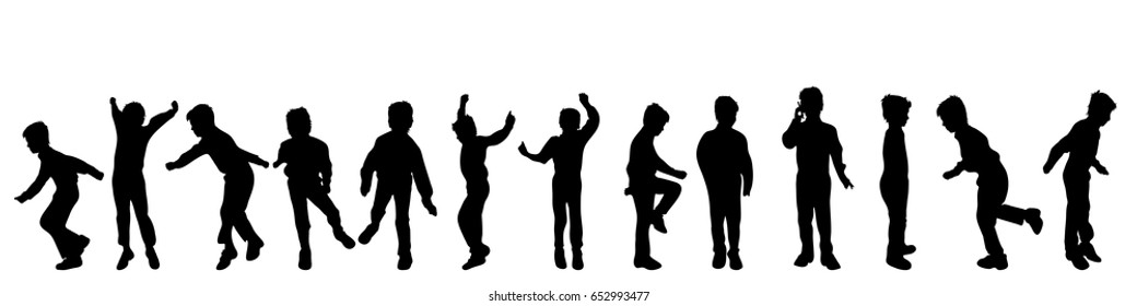 Vector silhouette of child on white background.