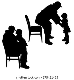 Vector silhouette of child playing with her grandfather.