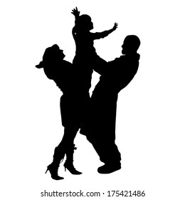 Vector silhouette of child playing with her parents.